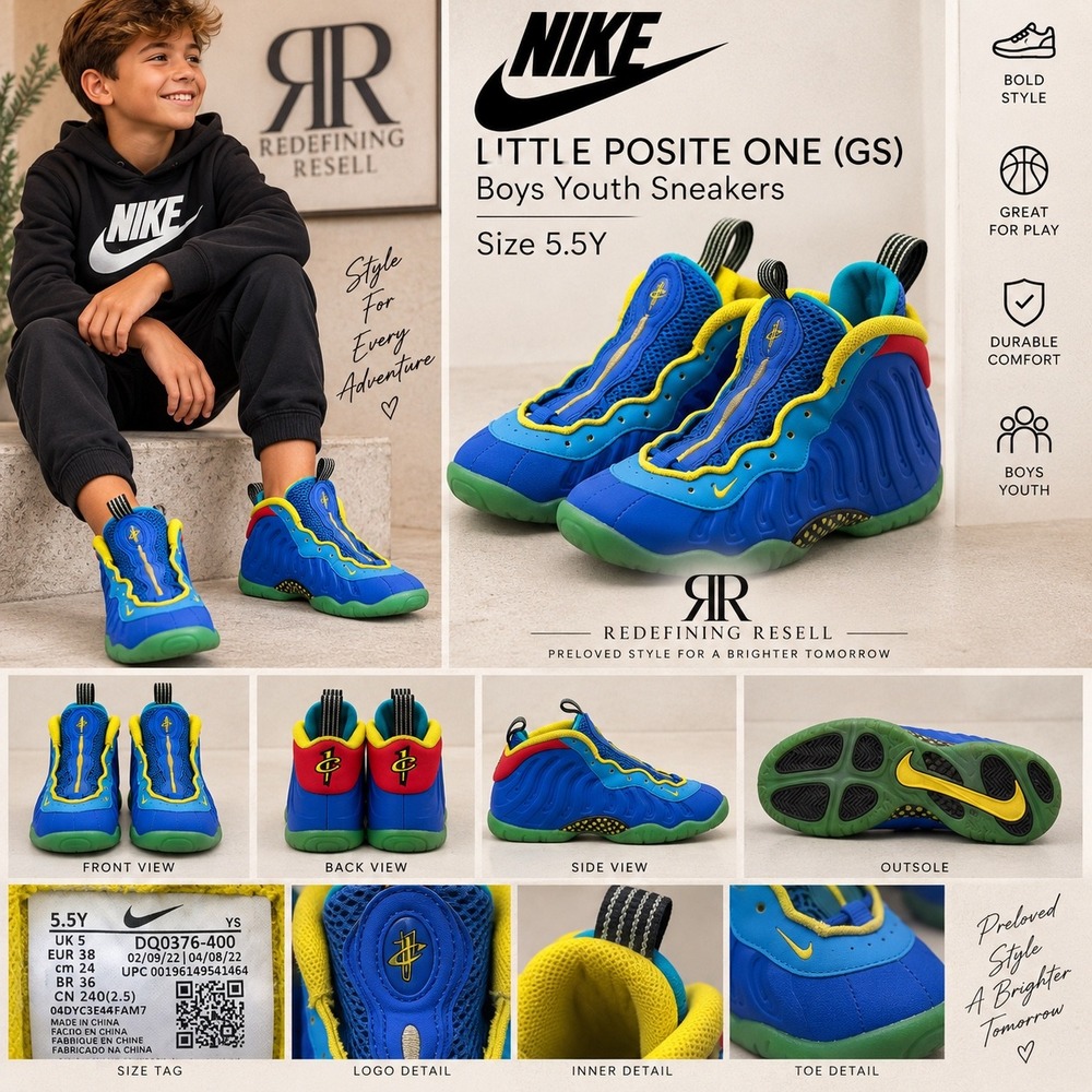 Nike Little Posite One GS Blue Yellow Green Red DQ0376-400 Boys Youth Size 5.5Y